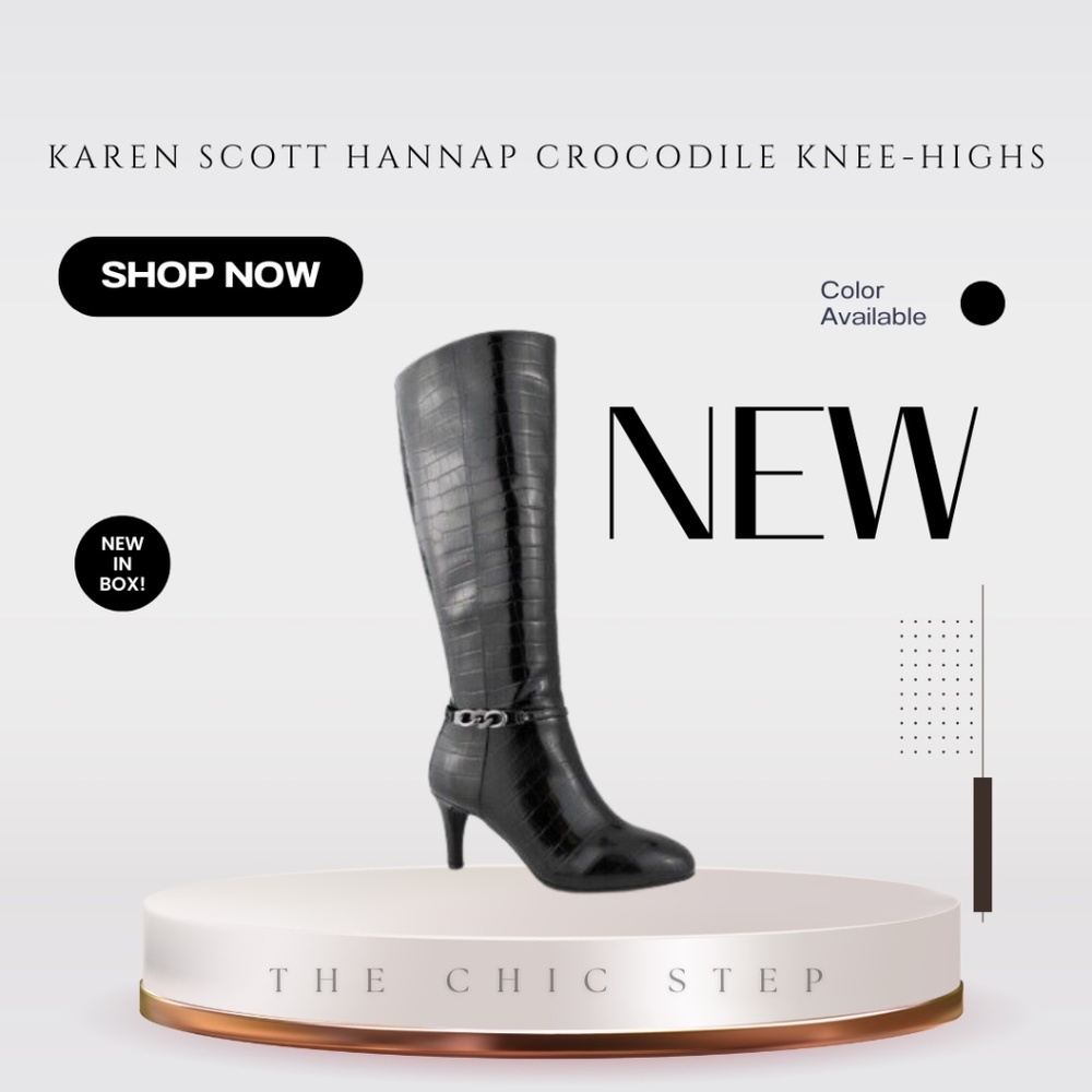 Karen Scott Women’s Hannap Crocodile Knee-High Boots Black